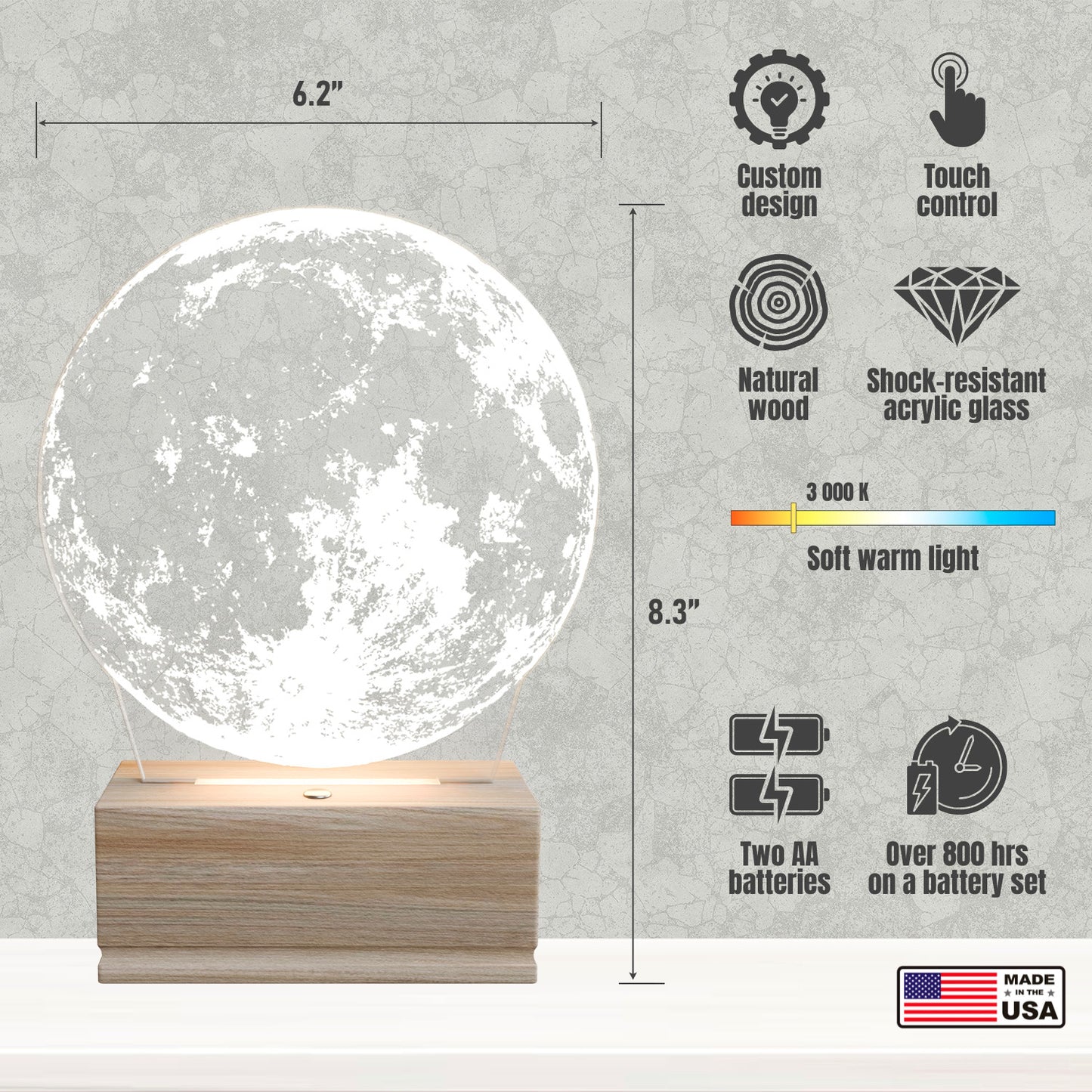 Moon Light Nightstand Lamp for Bedroom or Kids Room – Custom Gift for Birthday, Valentine’s Day, Christmas, Children, Kids, Girlfriend – Soft Warm Light Bedside Table Lamp