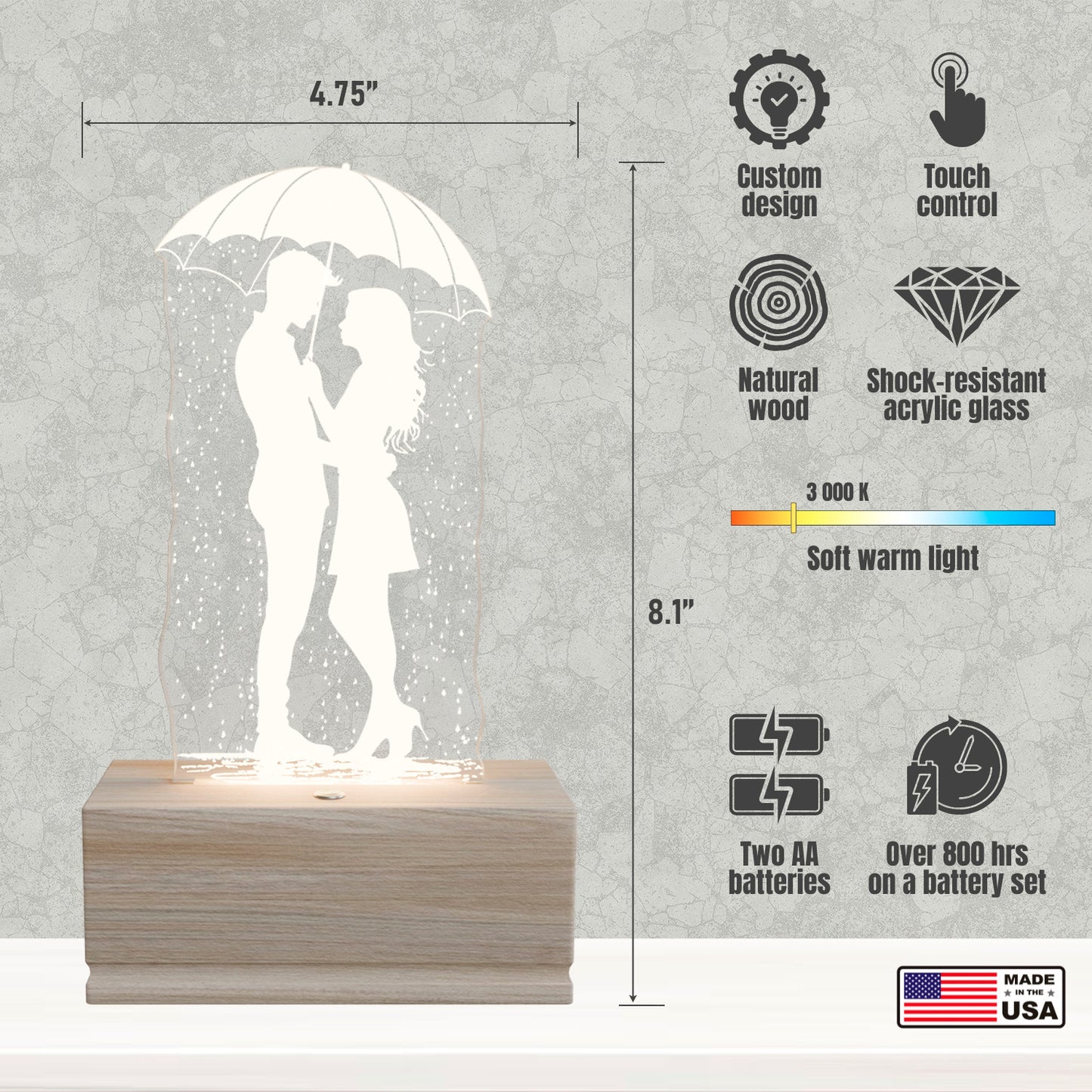 Romantic Rain Nightstand Lamp for Bedroom – Custom Gift for Valentine’s Day, Wedding, Anniversary, Wife, Girlfriend – Soft Warm Light Bedside Table Lamp