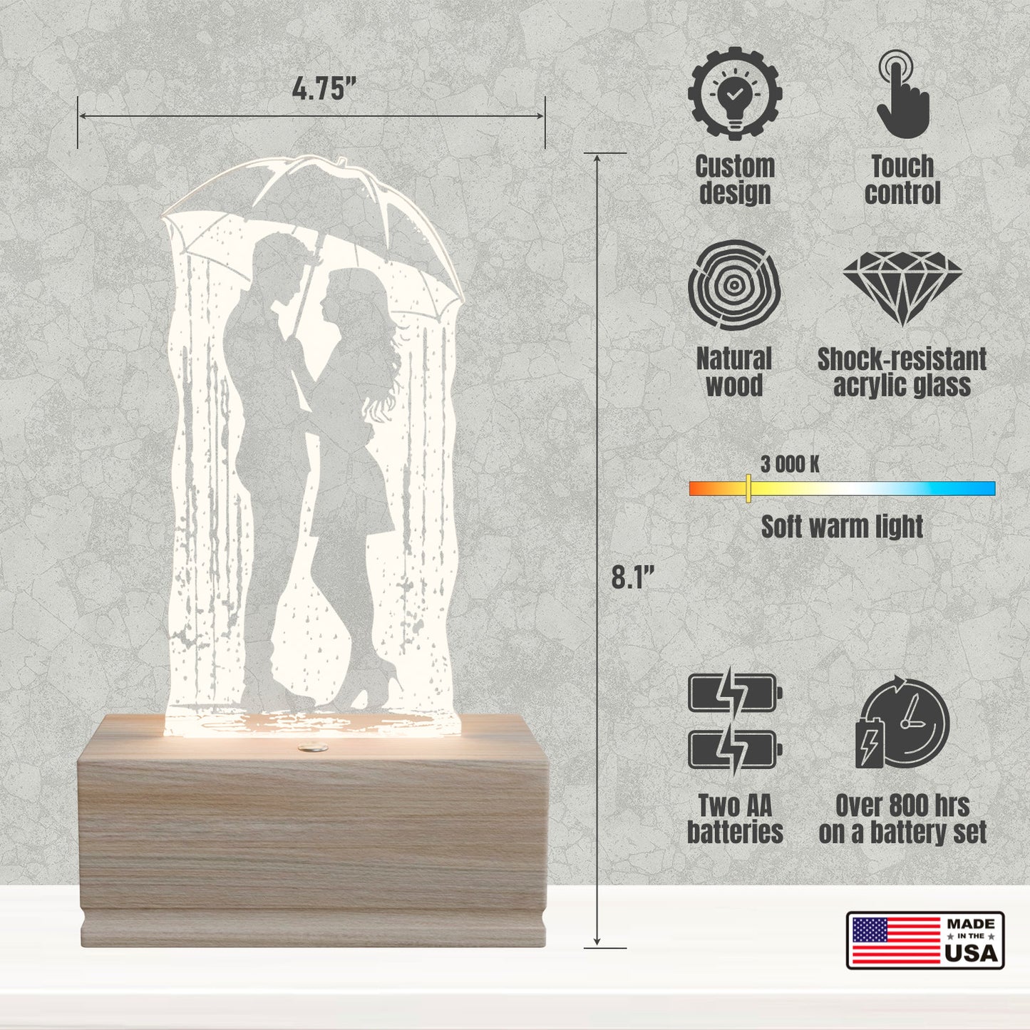 Romantic Rain-2 Nightstand Lamp for Bedroom – Custom Gift for Valentine’s Day, Wedding, Anniversary, Wife, Girlfriend – Soft Warm Light Bedside Table Lamp