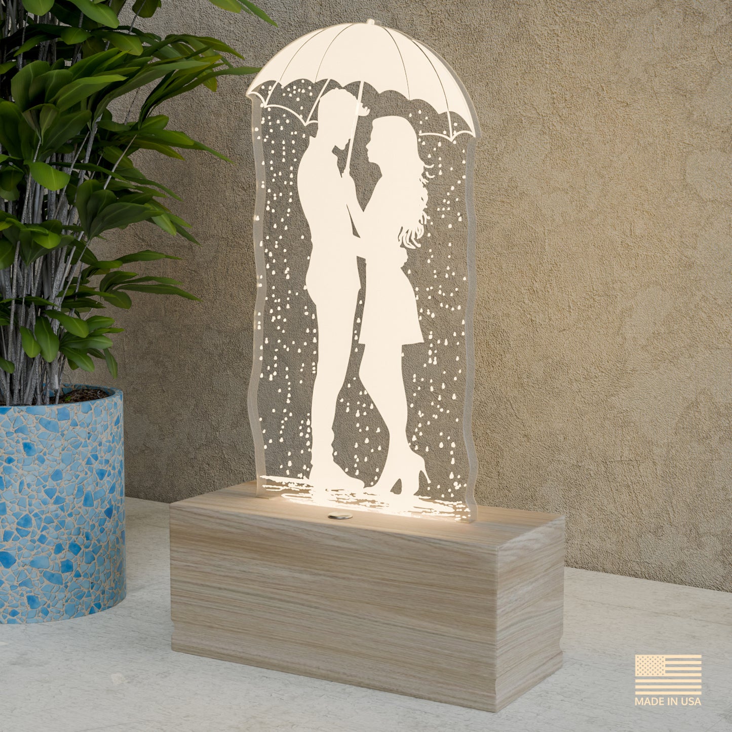 Romantic Rain Nightstand Lamp for Bedroom – Custom Gift for Valentine’s Day, Wedding, Anniversary, Wife, Girlfriend – Soft Warm Light Bedside Table Lamp