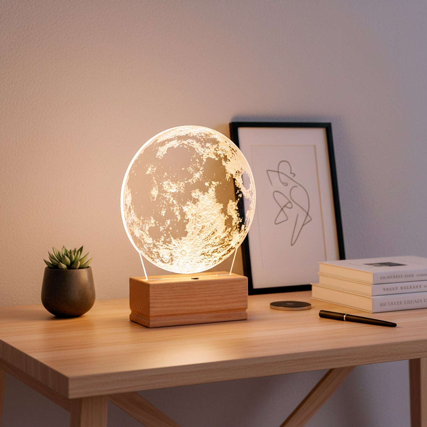 Moon Light Nightstand Lamp for Bedroom or Kids Room – Custom Gift for Birthday, Valentine’s Day, Christmas, Children, Kids, Girlfriend – Soft Warm Light Bedside Table Lamp