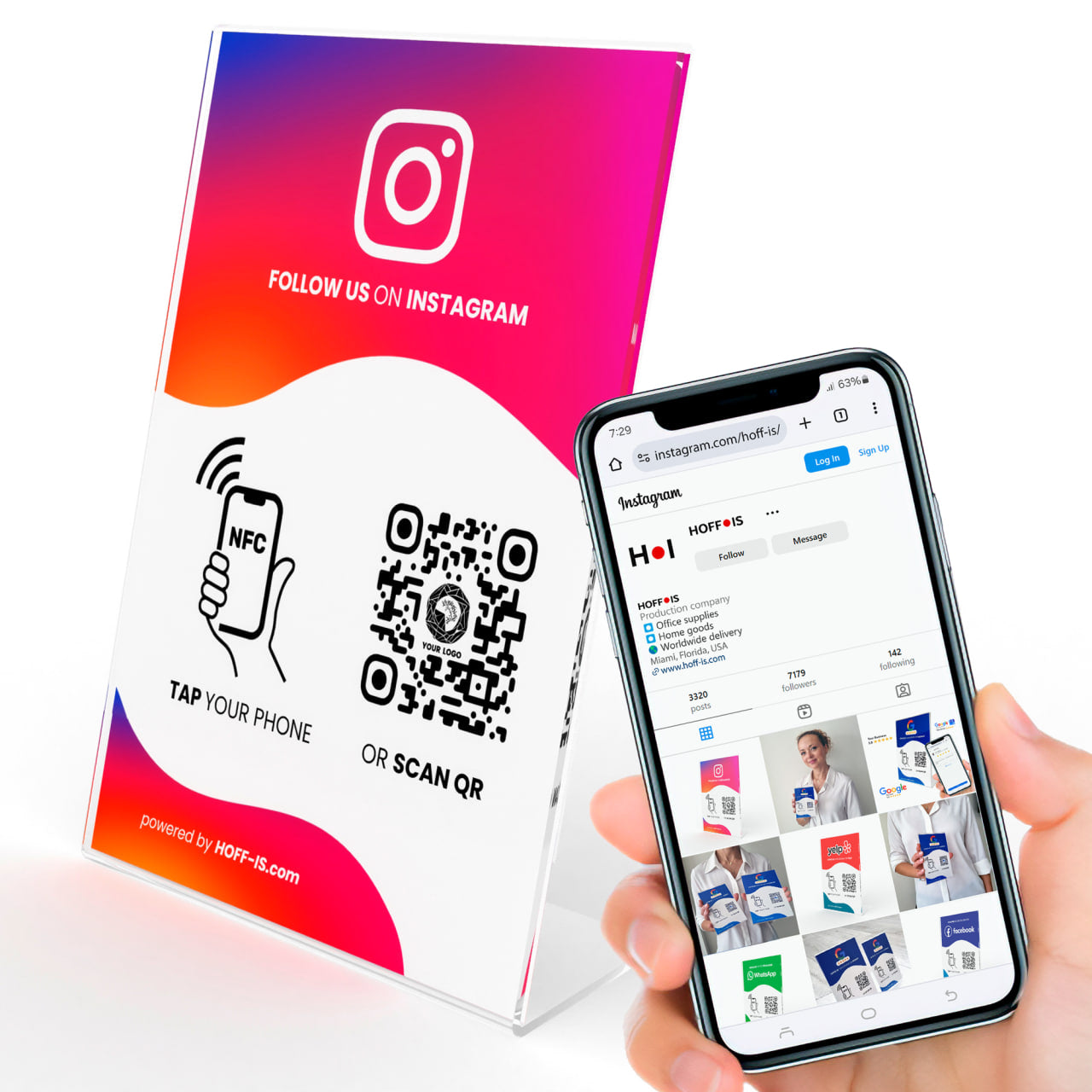 NFC Stand for Instagram follows | NFC & QR Code custom sign for Instagram follows